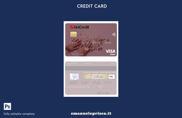 modello di carta di debito visto Italia UniCredit Bank stile verificato
